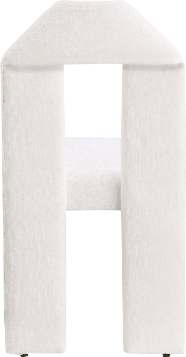Meridian Furniture Bennett Upholstered Dining Chair with Geometric Silhouette and Ergonomic Seat for Modern Rooms Cream Chenille Fabric 998Cream-C
