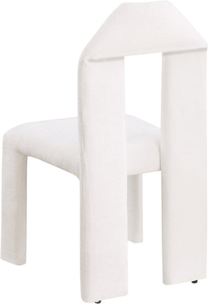 Meridian Furniture Bennett Upholstered Dining Chair with Geometric Silhouette and Ergonomic Seat for Modern Rooms Cream Chenille Fabric 998Cream-C