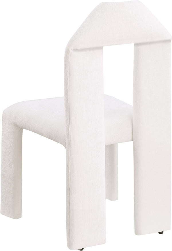 Meridian Furniture Bennett Upholstered Dining Chair with Geometric Silhouette and Ergonomic Seat for Modern Rooms Cream Chenille Fabric 998Cream-C