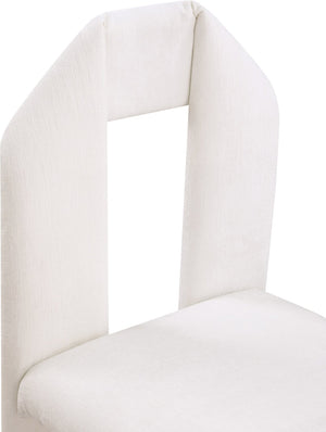 Meridian Furniture Bennett Upholstered Dining Chair with Geometric Silhouette and Ergonomic Seat for Modern Rooms Cream Chenille Fabric 998Cream-C