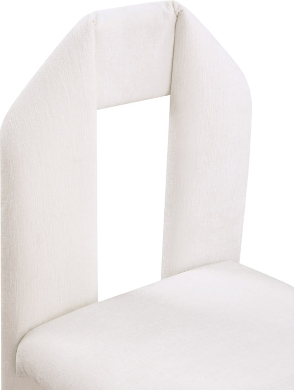 Meridian Furniture Bennett Upholstered Dining Chair with Geometric Silhouette and Ergonomic Seat for Modern Rooms Cream Chenille Fabric 998Cream-C