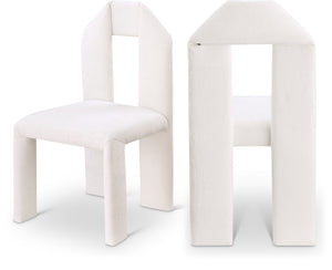 Meridian Furniture Bennett Upholstered Dining Chair with Geometric Silhouette and Ergonomic Seat for Modern Rooms Cream Chenille Fabric 998Cream-C