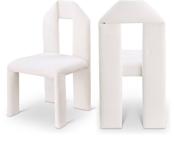 Meridian Furniture Bennett Upholstered Dining Chair with Geometric Silhouette and Ergonomic Seat for Modern Rooms Cream Chenille Fabric 998Cream-C
