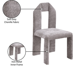 Meridian Furniture Bennett Upholstered Dining Chair with Geometric Silhouette and Ergonomic Seat for Modern Rooms Grey Chenille Fabric 998Grey-C