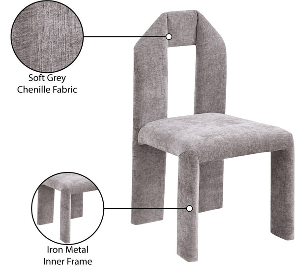 Meridian Furniture Bennett Upholstered Dining Chair with Geometric Silhouette and Ergonomic Seat for Modern Rooms Grey Chenille Fabric 998Grey-C