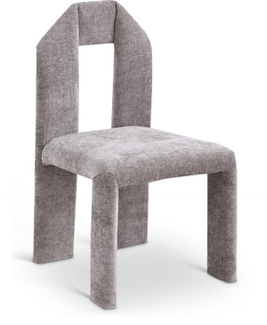 Meridian Furniture Bennett Upholstered Dining Chair with Geometric Silhouette and Ergonomic Seat for Modern Rooms Grey Chenille Fabric 998Grey-C