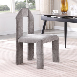 Meridian Furniture Bennett Upholstered Dining Chair with Geometric Silhouette and Ergonomic Seat for Modern Rooms Grey Chenille Fabric 998Grey-C