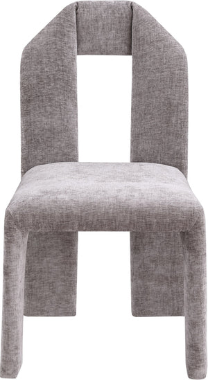 Meridian Furniture Bennett Upholstered Dining Chair with Geometric Silhouette and Ergonomic Seat for Modern Rooms Grey Chenille Fabric 998Grey-C