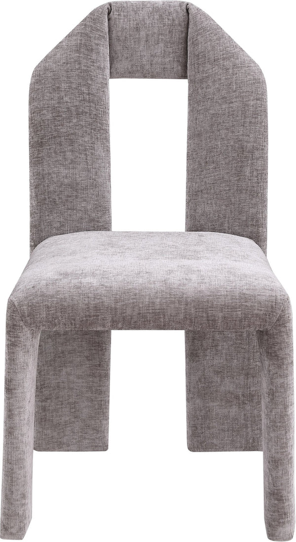 Meridian Furniture Bennett Upholstered Dining Chair with Geometric Silhouette and Ergonomic Seat for Modern Rooms Grey Chenille Fabric 998Grey-C