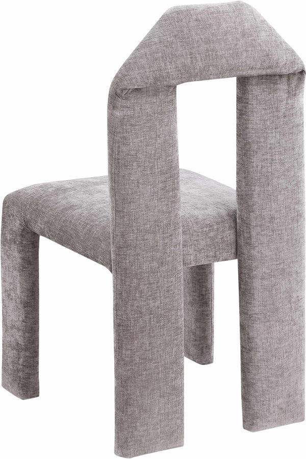 Meridian Furniture Bennett Upholstered Dining Chair with Geometric Silhouette and Ergonomic Seat for Modern Rooms Grey Chenille Fabric 998Grey-C