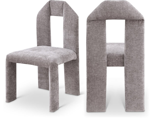 Meridian Furniture Bennett Upholstered Dining Chair with Geometric Silhouette and Ergonomic Seat for Modern Rooms Grey Chenille Fabric 998Grey-C