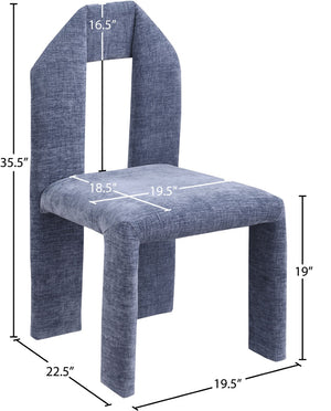 Meridian Furniture Bennett Upholstered Dining Chair with Geometric Silhouette and Ergonomic Seat for Modern Rooms Light Blue Chenille Fabric 998LtBlu-C