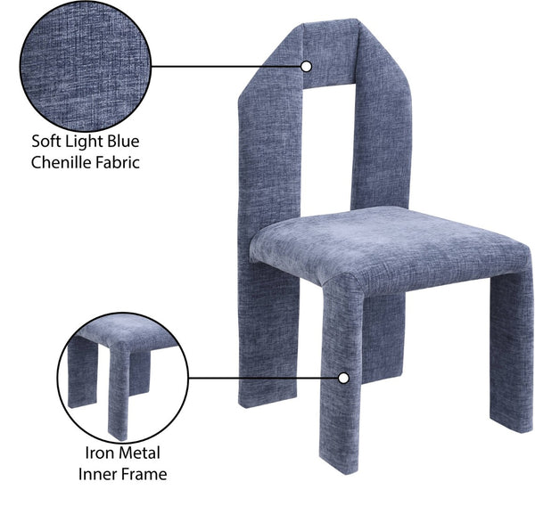 Meridian Furniture Bennett Upholstered Dining Chair with Geometric Silhouette and Ergonomic Seat for Modern Rooms Light Blue Chenille Fabric 998LtBlu-C