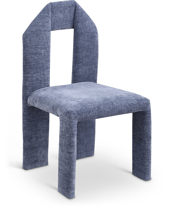 Meridian Furniture Bennett Upholstered Dining Chair with Geometric Silhouette and Ergonomic Seat for Modern Rooms Light Blue Chenille Fabric 998LtBlu-C