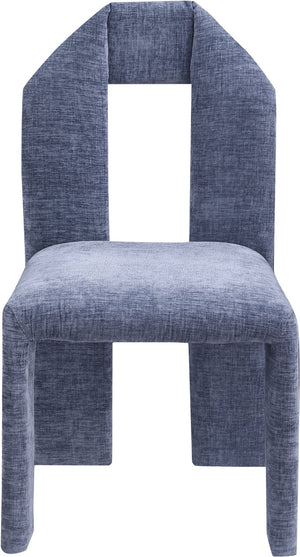 Meridian Furniture Bennett Upholstered Dining Chair with Geometric Silhouette and Ergonomic Seat for Modern Rooms Light Blue Chenille Fabric 998LtBlu-C