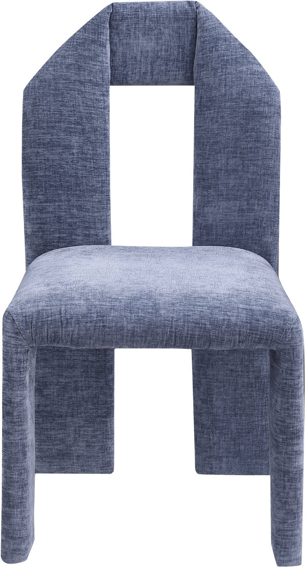 Meridian Furniture Bennett Upholstered Dining Chair with Geometric Silhouette and Ergonomic Seat for Modern Rooms Light Blue Chenille Fabric 998LtBlu-C