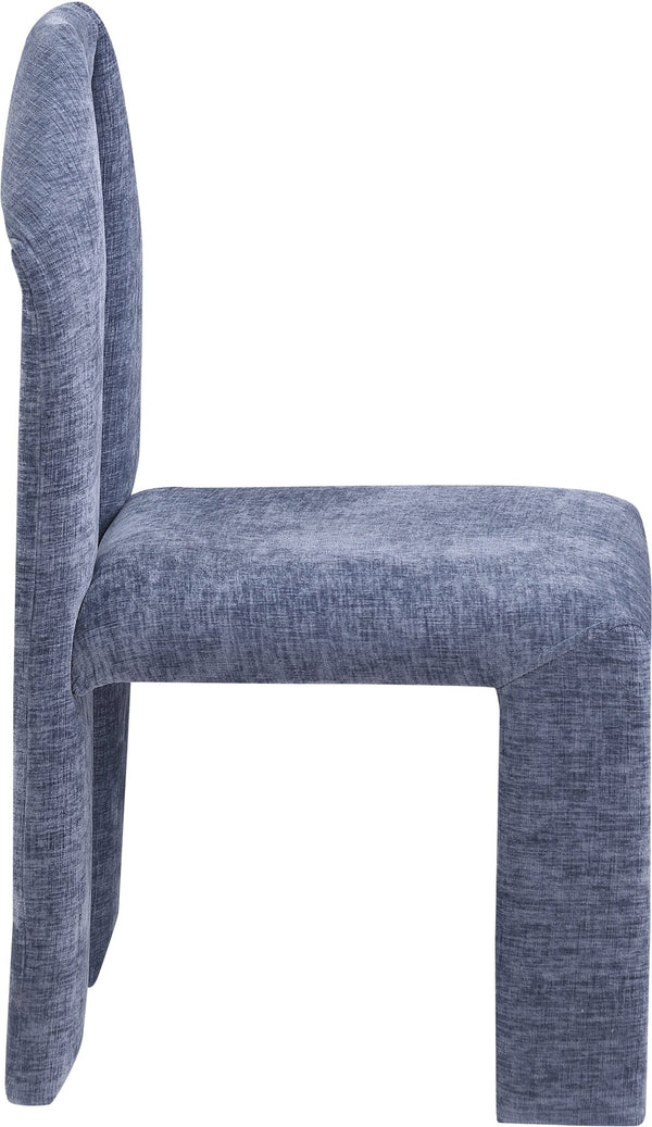 Meridian Furniture Bennett Upholstered Dining Chair with Geometric Silhouette and Ergonomic Seat for Modern Rooms Light Blue Chenille Fabric 998LtBlu-C
