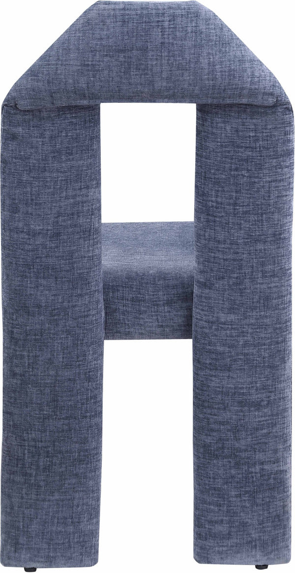 Meridian Furniture Bennett Upholstered Dining Chair with Geometric Silhouette and Ergonomic Seat for Modern Rooms Light Blue Chenille Fabric 998LtBlu-C