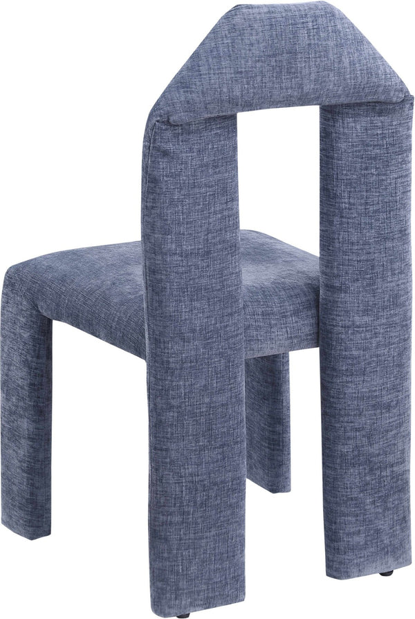 Meridian Furniture Bennett Upholstered Dining Chair with Geometric Silhouette and Ergonomic Seat for Modern Rooms Light Blue Chenille Fabric 998LtBlu-C