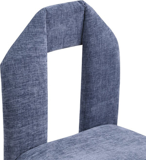 Meridian Furniture Bennett Upholstered Dining Chair with Geometric Silhouette and Ergonomic Seat for Modern Rooms Light Blue Chenille Fabric 998LtBlu-C