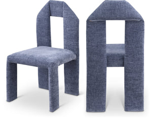 Meridian Furniture Bennett Upholstered Dining Chair with Geometric Silhouette and Ergonomic Seat for Modern Rooms Light Blue Chenille Fabric 998LtBlu-C