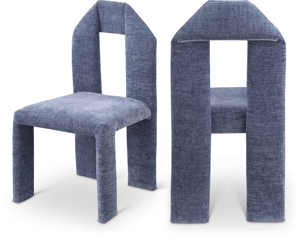 Meridian Furniture Bennett Upholstered Dining Chair with Geometric Silhouette and Ergonomic Seat for Modern Rooms Light Blue Chenille Fabric 998LtBlu-C