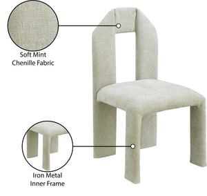 Meridian Furniture Bennett Upholstered Dining Chair with Geometric Silhouette and Ergonomic Seat for Modern Rooms Mint Chenille Fabric 998Mint-C