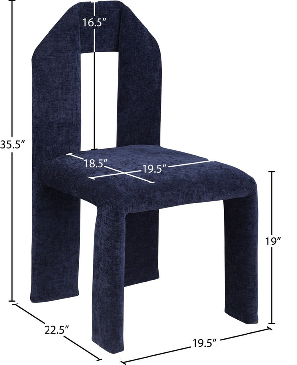 Meridian Furniture Bennett Upholstered Dining Chair with Geometric Silhouette and Ergonomic Seat for Modern Rooms Navy Chenille Fabric 998Navy-C