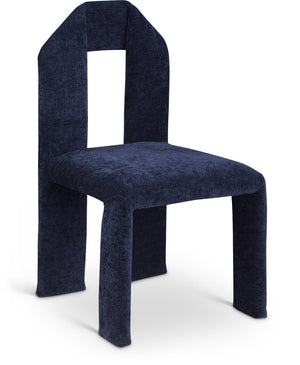 Meridian Furniture Bennett Upholstered Dining Chair with Geometric Silhouette and Ergonomic Seat for Modern Rooms Navy Chenille Fabric 998Navy-C