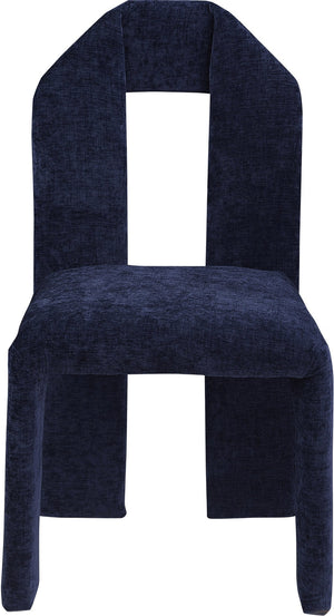 Meridian Furniture Bennett Upholstered Dining Chair with Geometric Silhouette and Ergonomic Seat for Modern Rooms Navy Chenille Fabric 998Navy-C