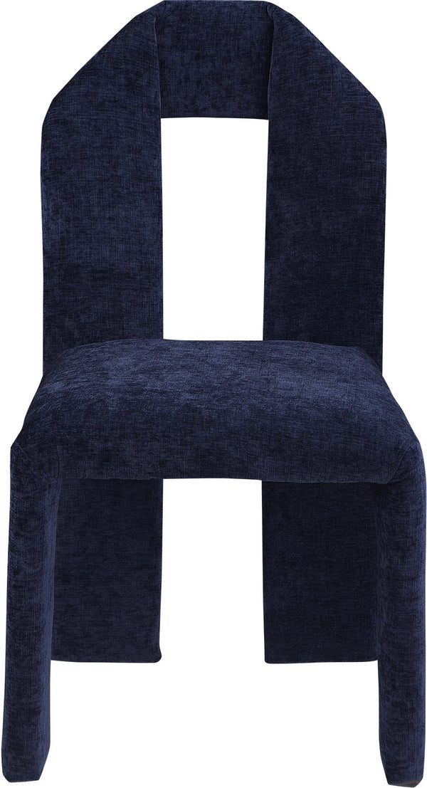 Meridian Furniture Bennett Upholstered Dining Chair with Geometric Silhouette and Ergonomic Seat for Modern Rooms Navy Chenille Fabric 998Navy-C