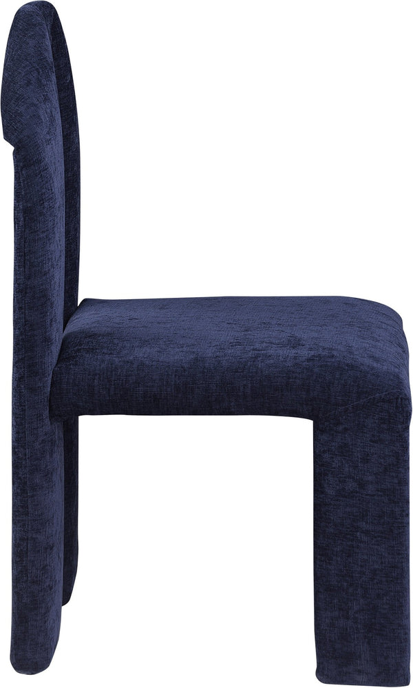 Meridian Furniture Bennett Upholstered Dining Chair with Geometric Silhouette and Ergonomic Seat for Modern Rooms Navy Chenille Fabric 998Navy-C