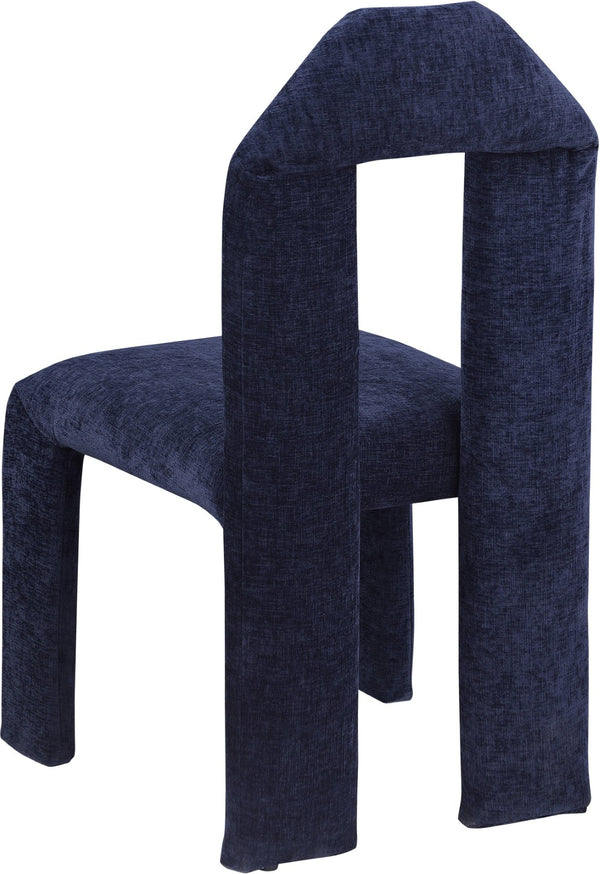 Meridian Furniture Bennett Upholstered Dining Chair with Geometric Silhouette and Ergonomic Seat for Modern Rooms Navy Chenille Fabric 998Navy-C