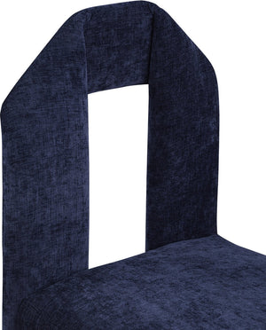 Meridian Furniture Bennett Upholstered Dining Chair with Geometric Silhouette and Ergonomic Seat for Modern Rooms Navy Chenille Fabric 998Navy-C