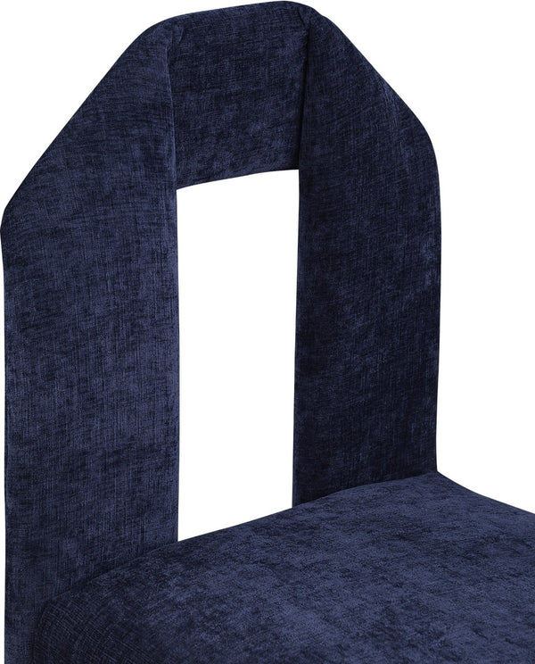 Meridian Furniture Bennett Upholstered Dining Chair with Geometric Silhouette and Ergonomic Seat for Modern Rooms Navy Chenille Fabric 998Navy-C