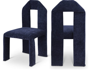 Meridian Furniture Bennett Upholstered Dining Chair with Geometric Silhouette and Ergonomic Seat for Modern Rooms Navy Chenille Fabric 998Navy-C