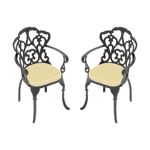 English Elm Cast Aluminum Patio Dining Chair Set Of 2 - Stylish Black Frame & Plush Beige Cushions For Comfort W1710P166005