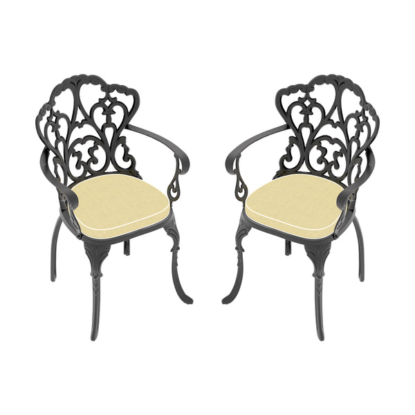 English Elm Cast Aluminum Patio Dining Chair Set Of 2 - Stylish Black Frame & Plush Beige Cushions For Comfort W1710P166005