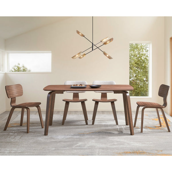 English Elm White Boucle Walnut Side Chair Set of 2 — Curved Tapered Wood Legs, Upholstered Back for Comfort & Style B062P209233