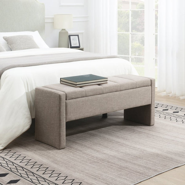 English Elm Modern Linen Upholstered Storage Bench with Hydraulic Lift for Bedroom or Living Room W2671P222546