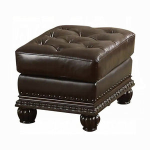 English Elm Espresso Button-Tufted Armless Ottoman with Nailhead Trim in Cherry Finish — Backless Sleek Accent Seat B062P209192