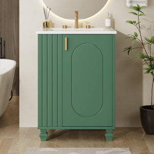 English Elm Christopher Knight Home® - 24" Retro Bathroom Vanity with Ceramic Sink, Solid Wood Frame, Soft-Close Door, Ample Storage Green N759P293645F