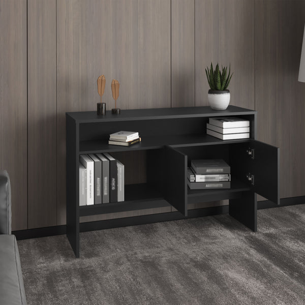 English Elm Bellagio Narrow 2-Tier Console Table with Double-Door Cabinet, Engineered Wood, Compact Chic Storage Black 48.9 L x 18.9 W x 4.8 H B200P235872