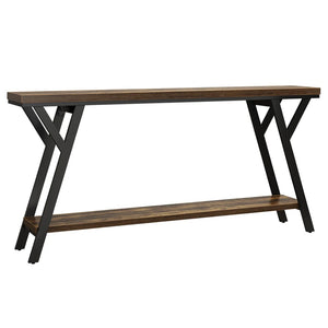 English Elm 2-tier Industrial Console Table Rustic Wood and Black Metal Frame Entryway Sofa T3971P463573
