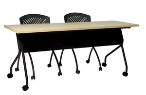 OSP Home Furnishings 6' 6 Foot Flip Top Nesting Training Table with Laminate Work Surface for Classrooms Maple Black 84226BP