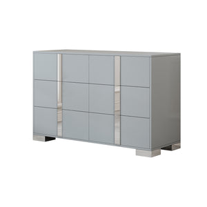 English Elm Elegant Mirrored Dresser with Metal Feet and 6 Spacious Drawers for Organized, Modern Living Spaces Gray 54.25 L x 20.75 W x 8.5 H N733P307943G