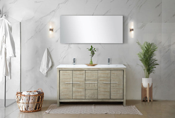 English Elm Rustic Acacia Double Bath Vanity Set With Cultured Marble Top, Chrome Faucet & 55-Inch Mirror B2731S01729-GIGA