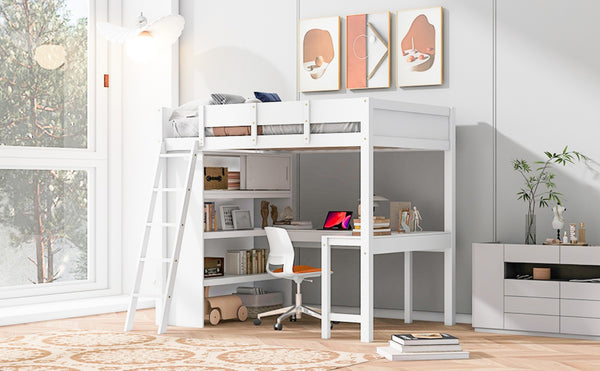 English Elm Full Size Loft Bed with Built-in Desk and Shelving for Kids or Teen Bedrooms LT000802AAK
