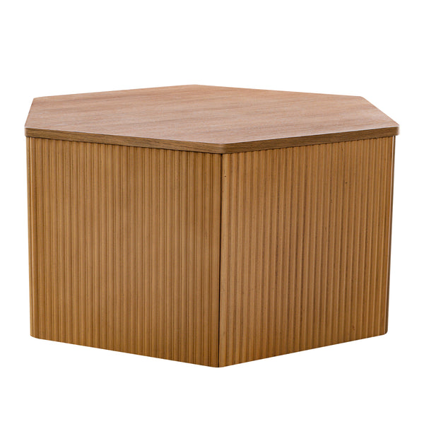 JLA Home INK+IVY - Fluted Hexagon Coffee Table — Natural Oak Fluted Sculptural Accent Table, Lightweight Modular Centerpiece II120-0553