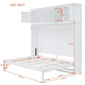 English Elm Queen Murphy Wall Bed with Top Cabinet Storage for Small Space Living White LP006665AAK-1